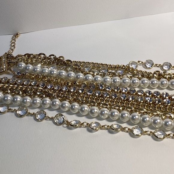 Vintage OPC Multi Strand Necklace Detachable Strands Rhinestone Faux Pearl - Picture 6 of 9